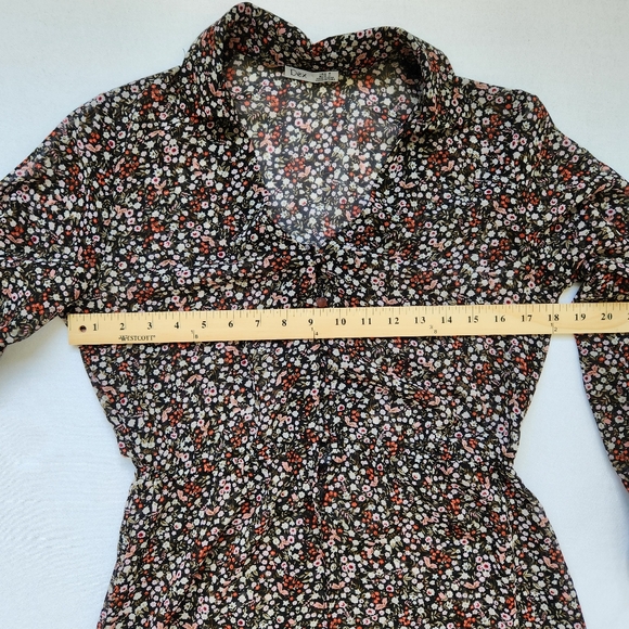 Duster Top Dark Floral Midi Sheer Cottagecore Bohemian Hippie Feminine Girly S - Picture 14 of 17